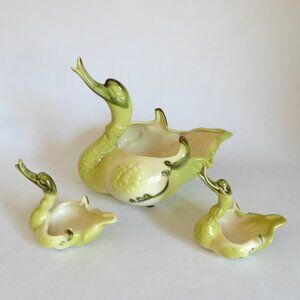 VINTAGE 3 PIECE HULL POTTERY IMPERIAL SWAN BIRD BOWL AND DISH SET